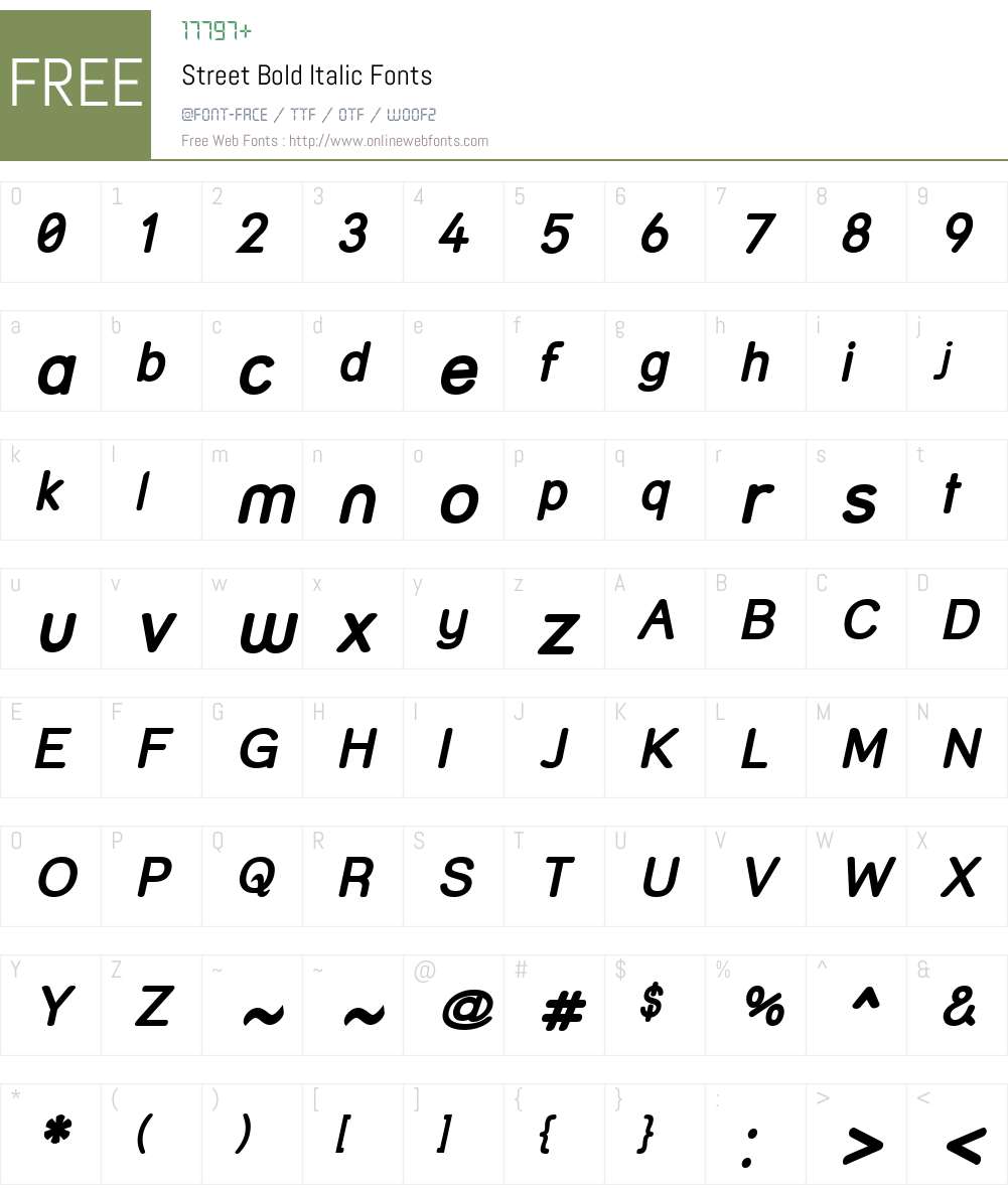 Street Bold Italic Font Screenshots