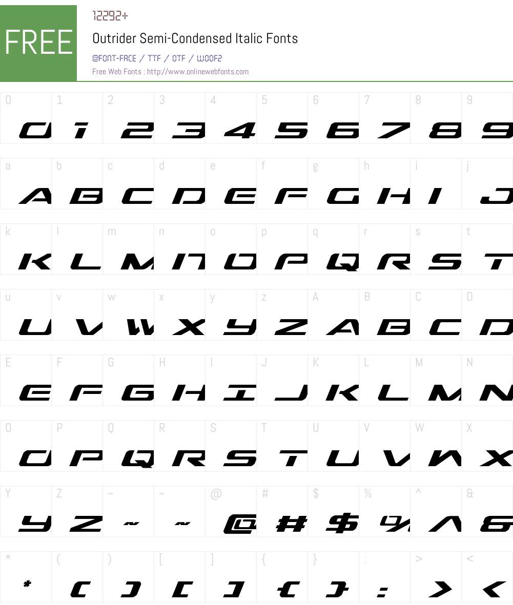 Outrider Semi-Condensed Italic Font Screenshots