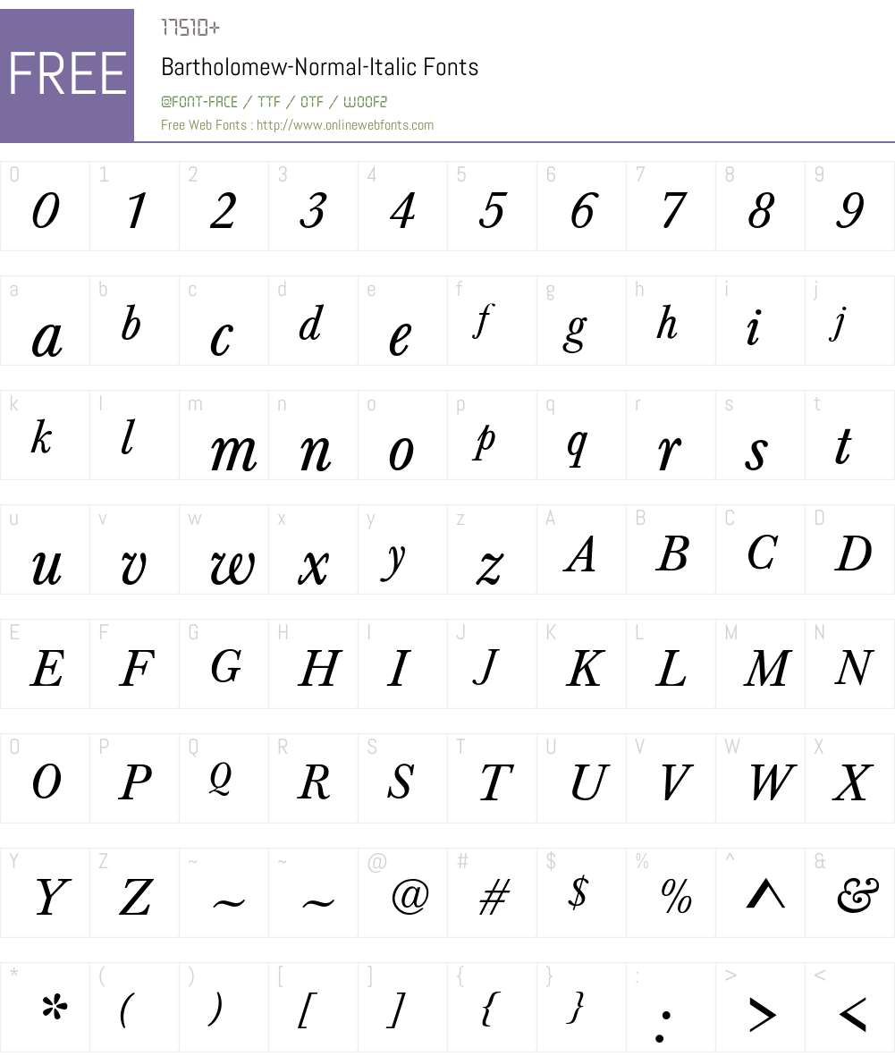 Bartholomew-Normal-Italic Font Screenshots