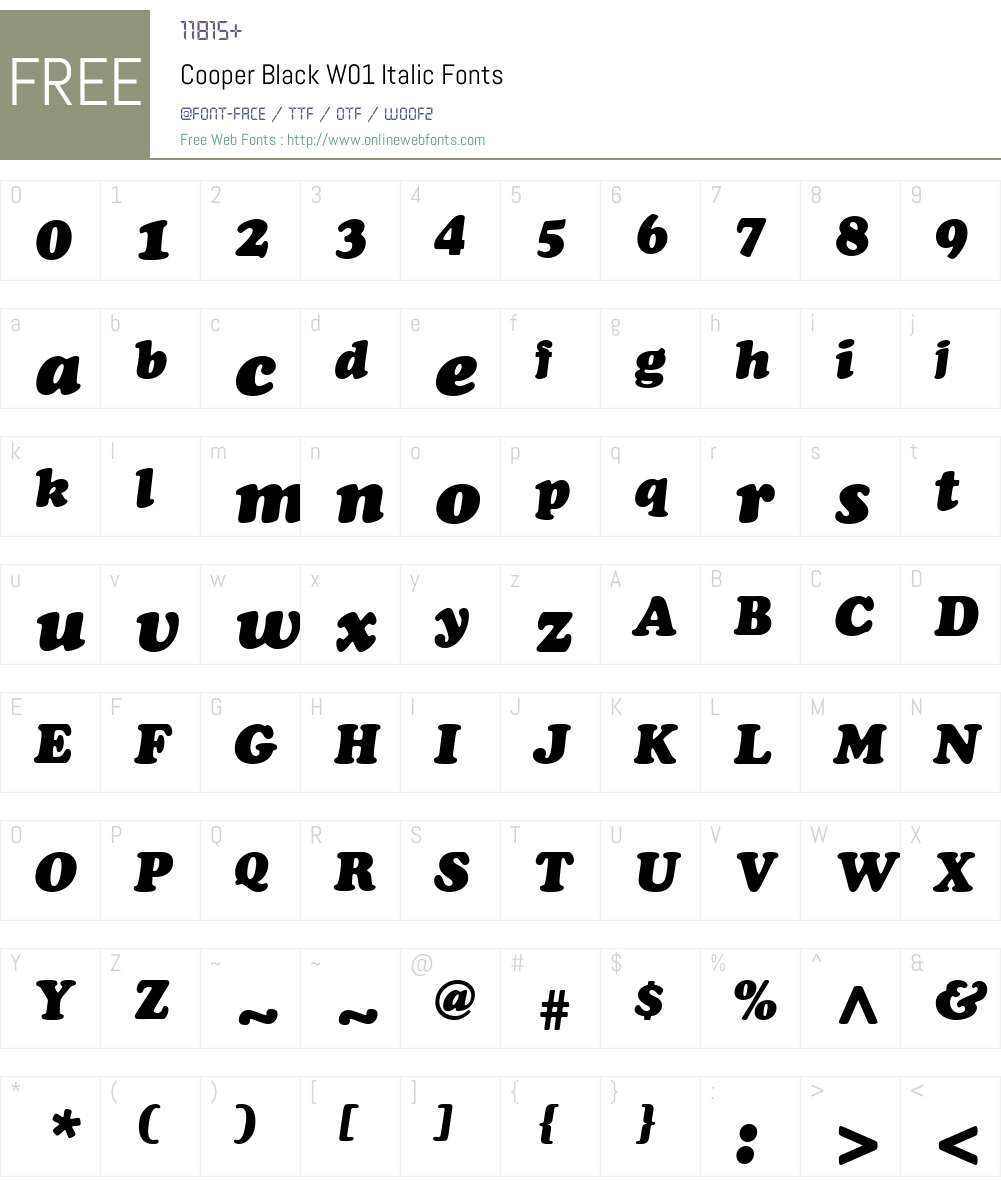CooperBlackW01-Italic Font Screenshots