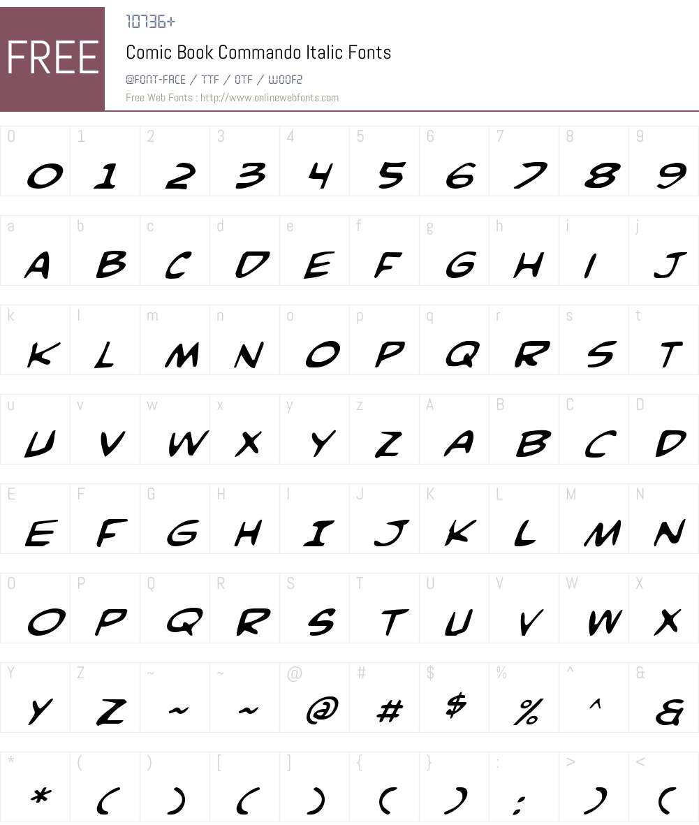 Comic Book Commando Italic Font Screenshots