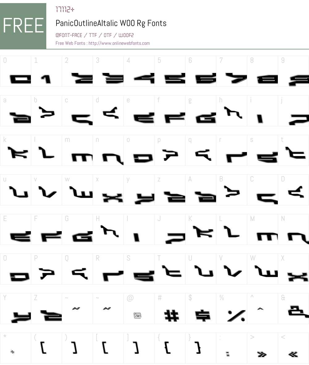 PanicOutlineAItalic Font Screenshots
