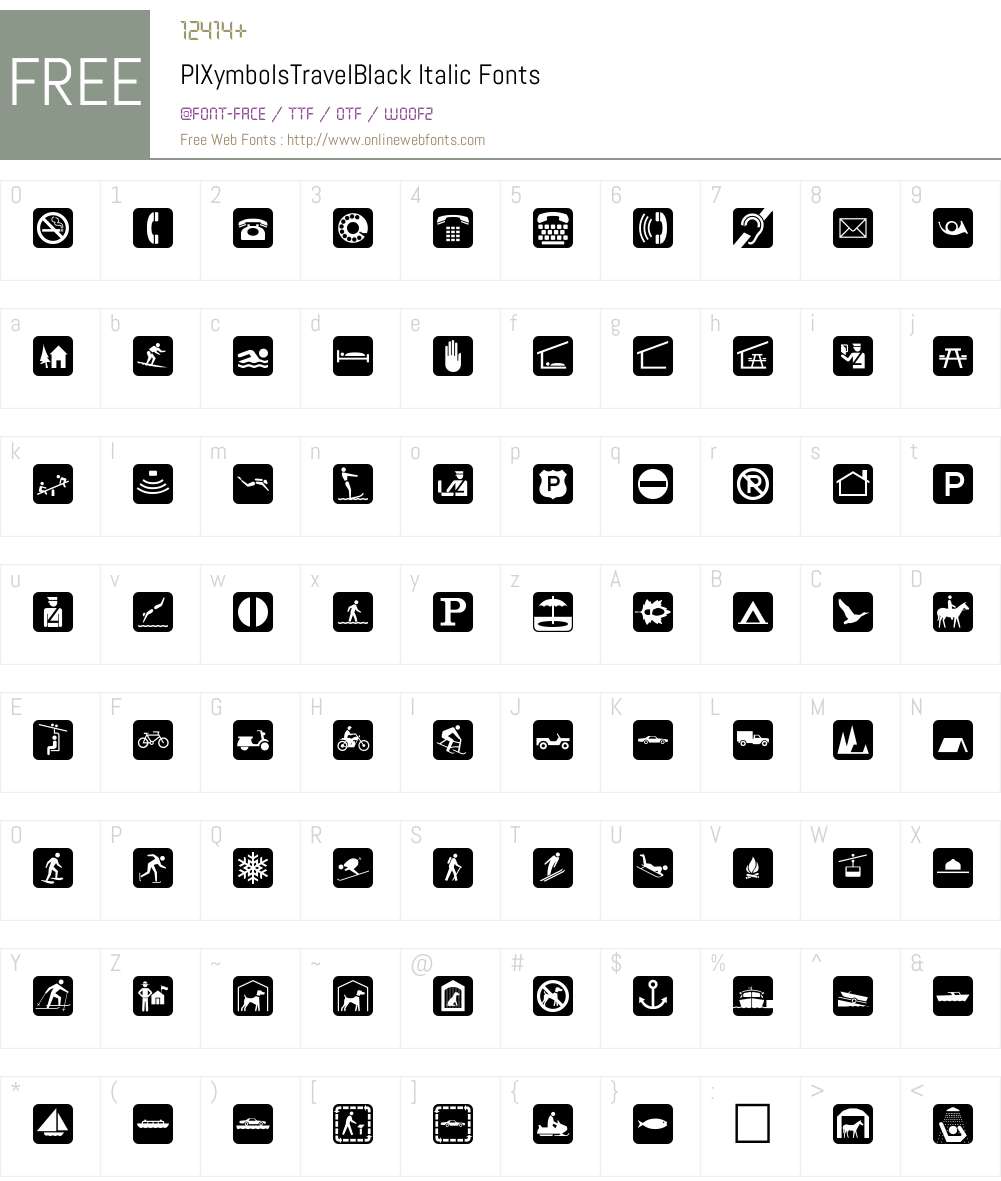 PIXymbolsTravelBlack-Italic Font Screenshots