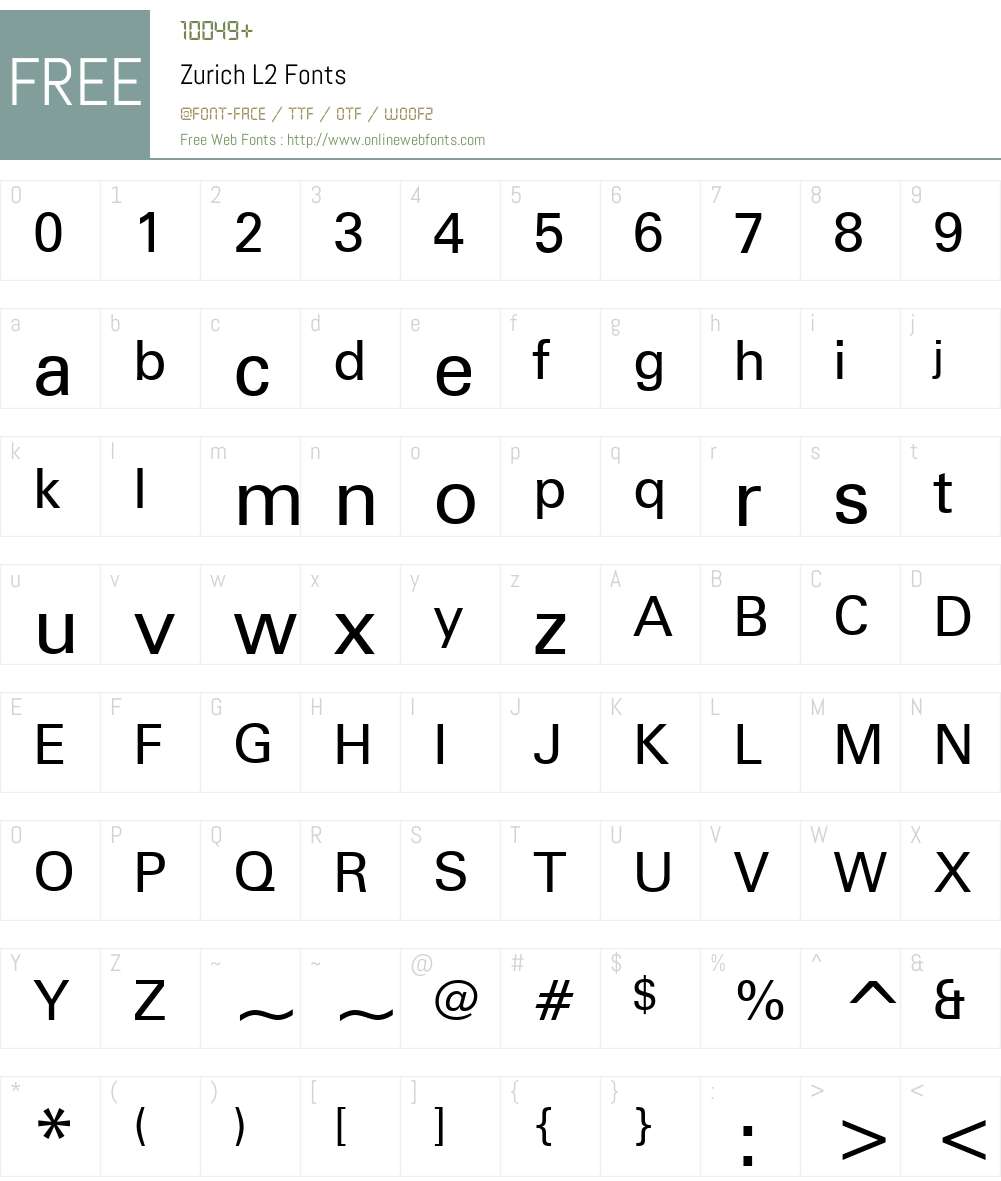 Zurich L2 Font Screenshots
