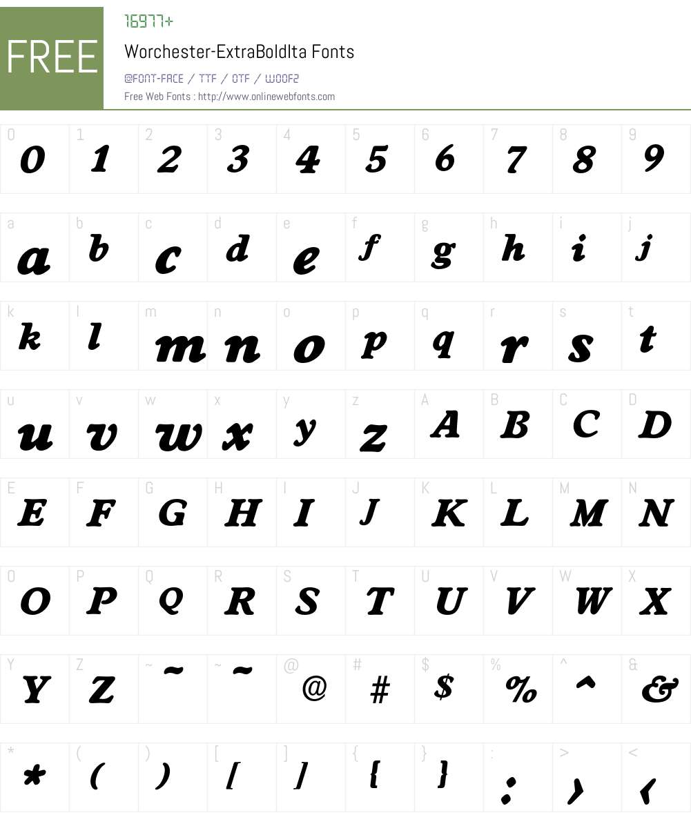 Worchester-ExtraBoldIta Font Screenshots