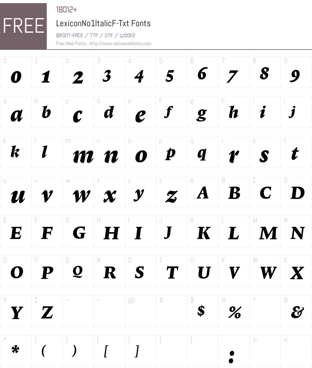 LexiconNo1ItalicF Font Screenshots