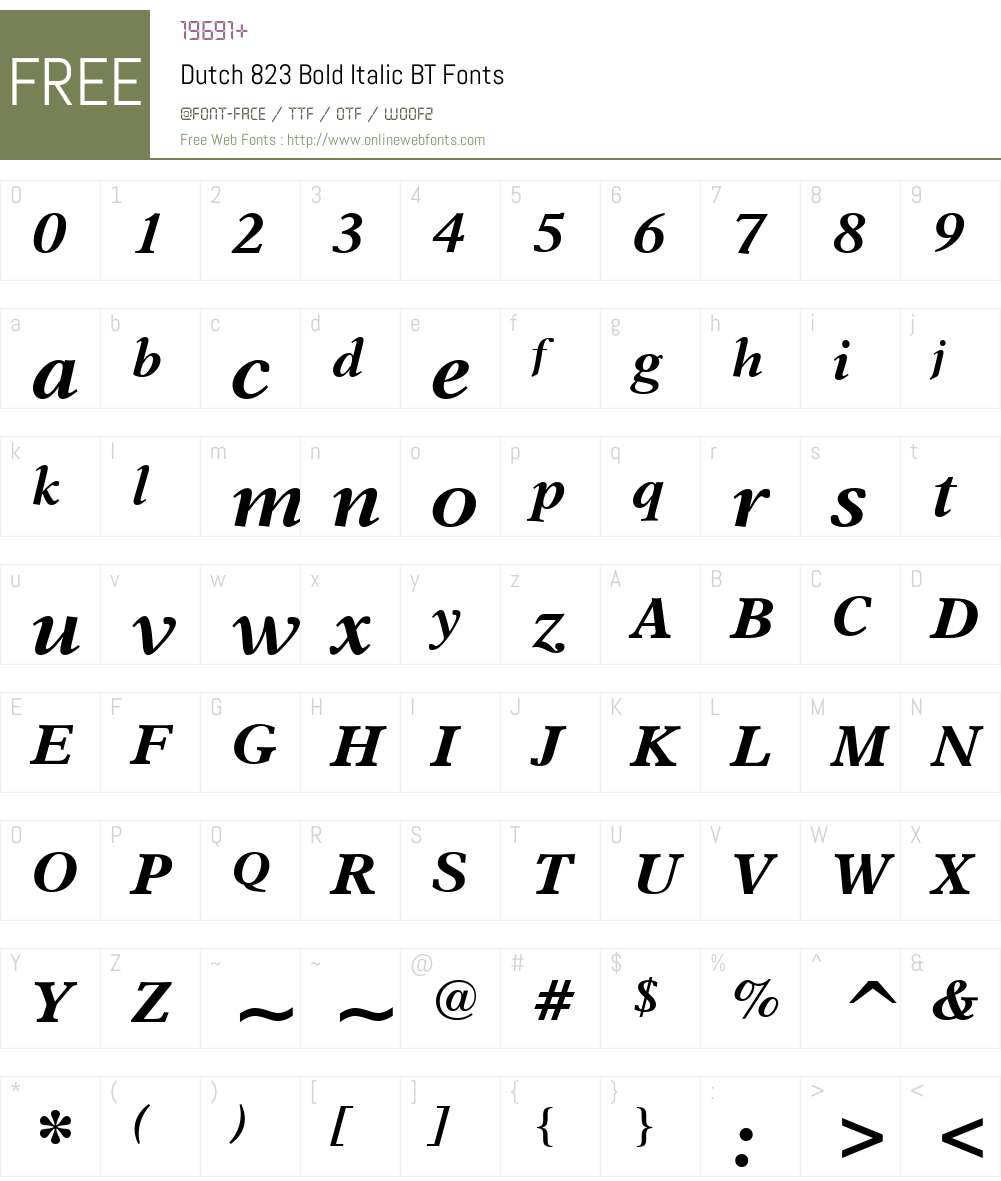 Dutch823 BT Font Screenshots