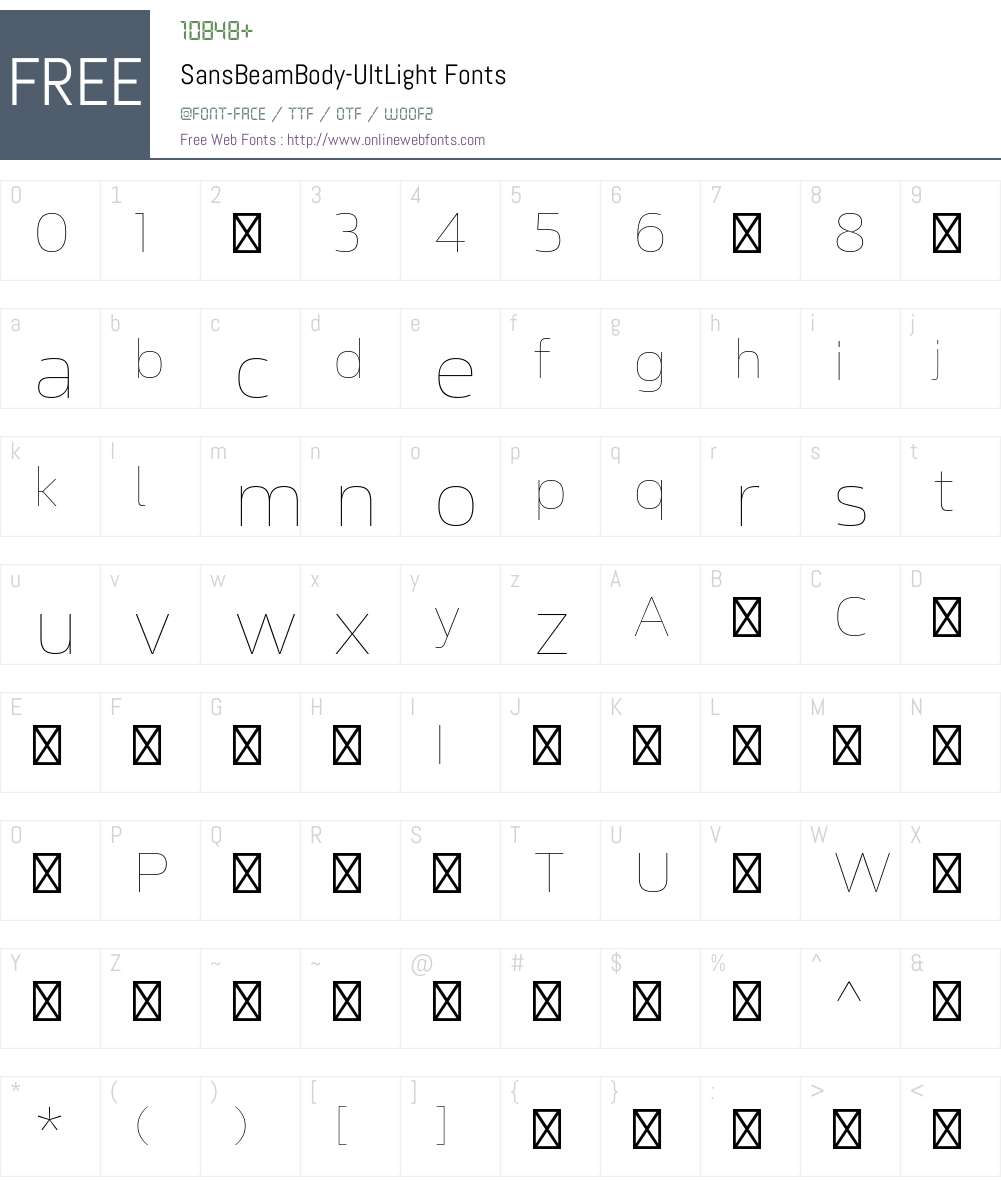 SansBeamBody-UltLight Font Screenshots