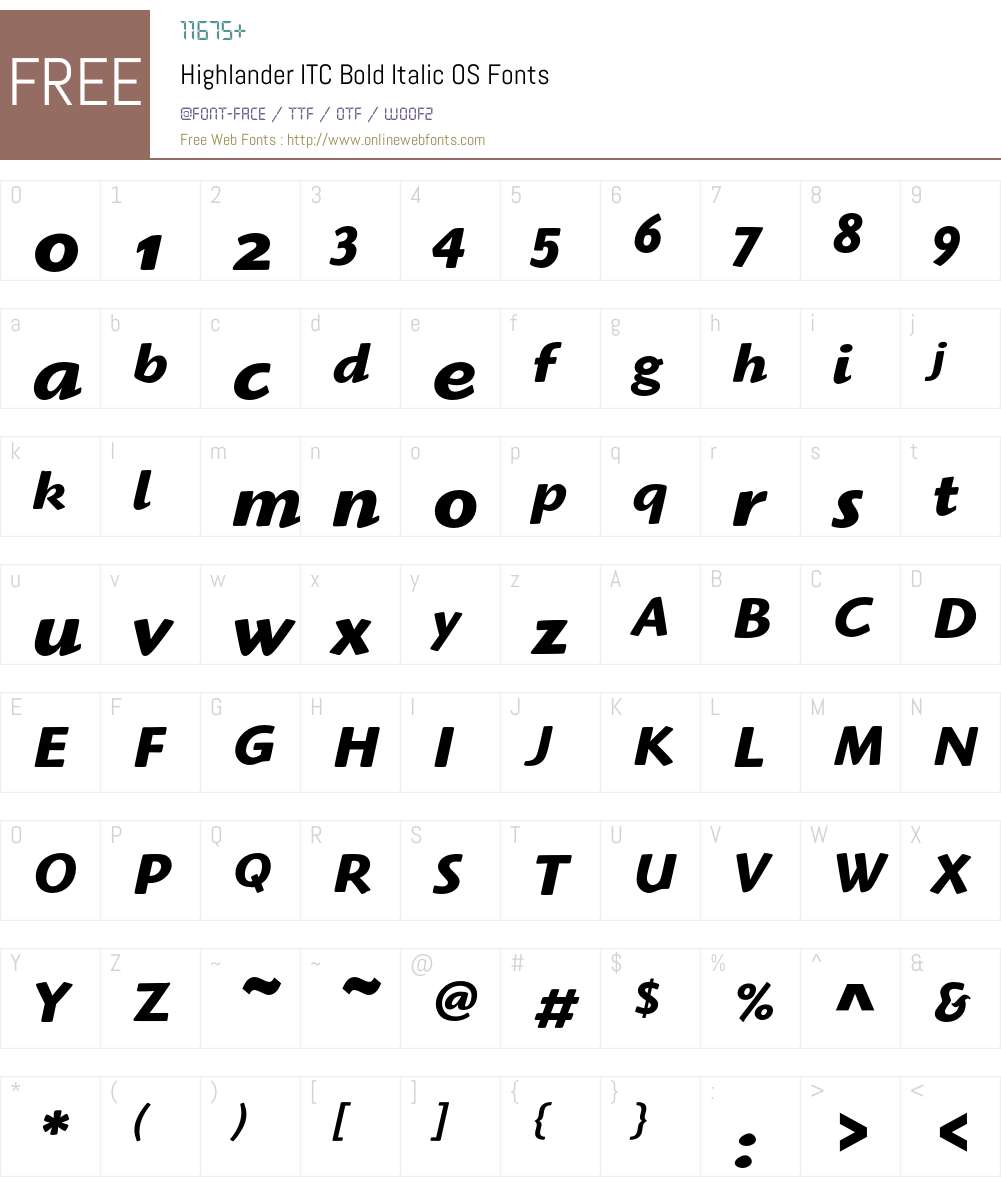 Highlander ITC Font Screenshots