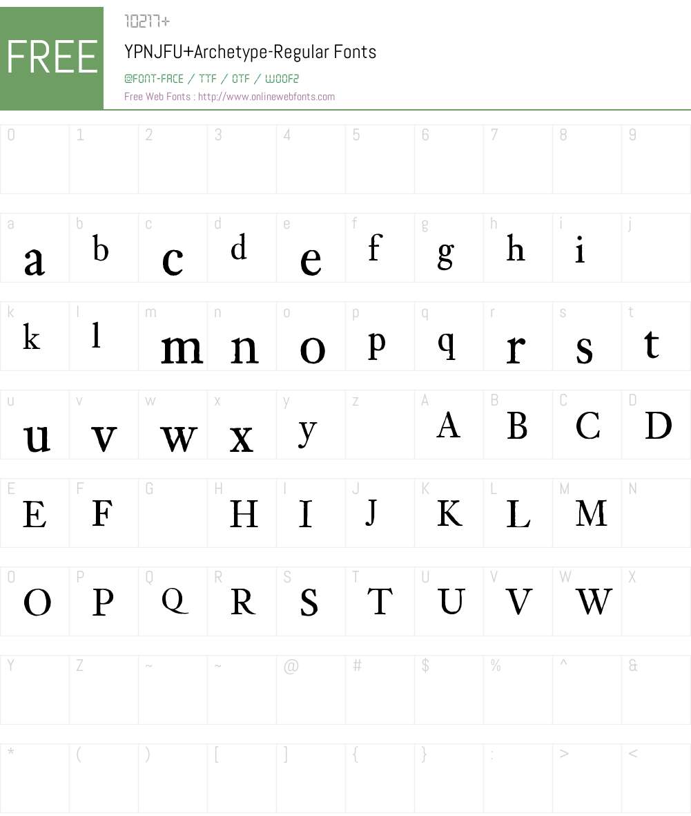 YPNJFU+Archetype-Regular Font Screenshots