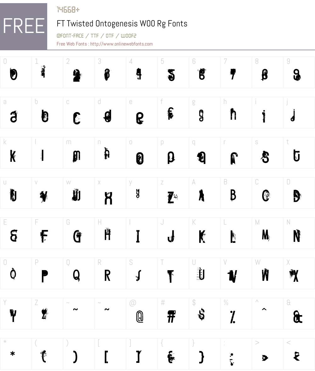 FTTwistedOntogenesisW00-Rg Font Screenshots