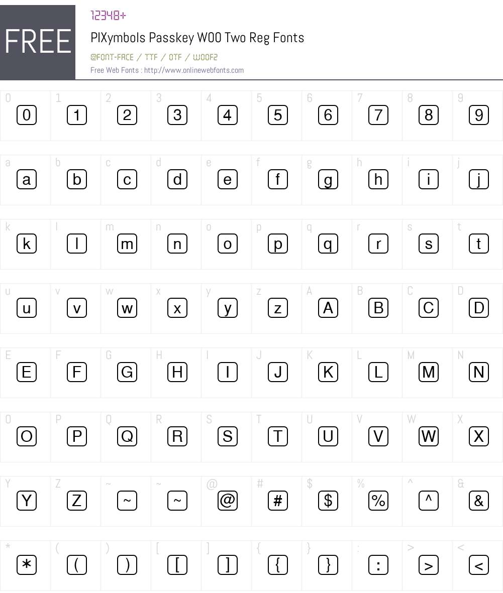 PIXymbolsPasskeyW00-TwoReg Font Screenshots