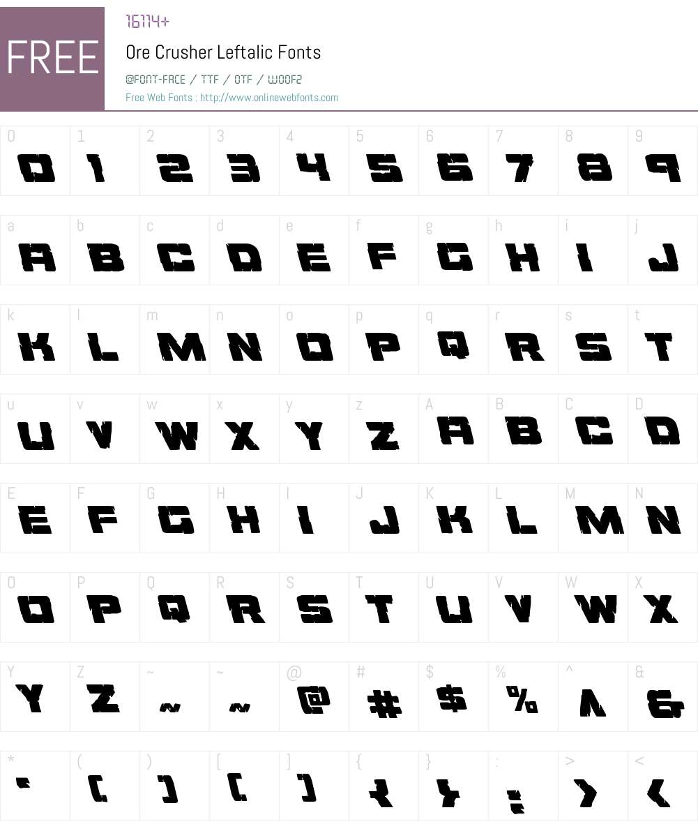 Ore Crusher Leftalic Font Screenshots