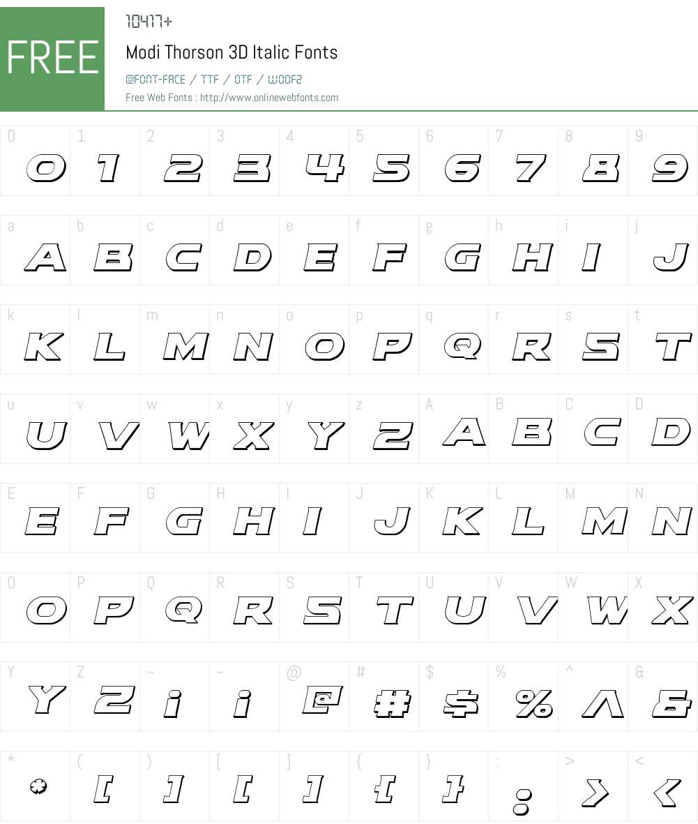 Modi Thorson 3D Italic Font Screenshots