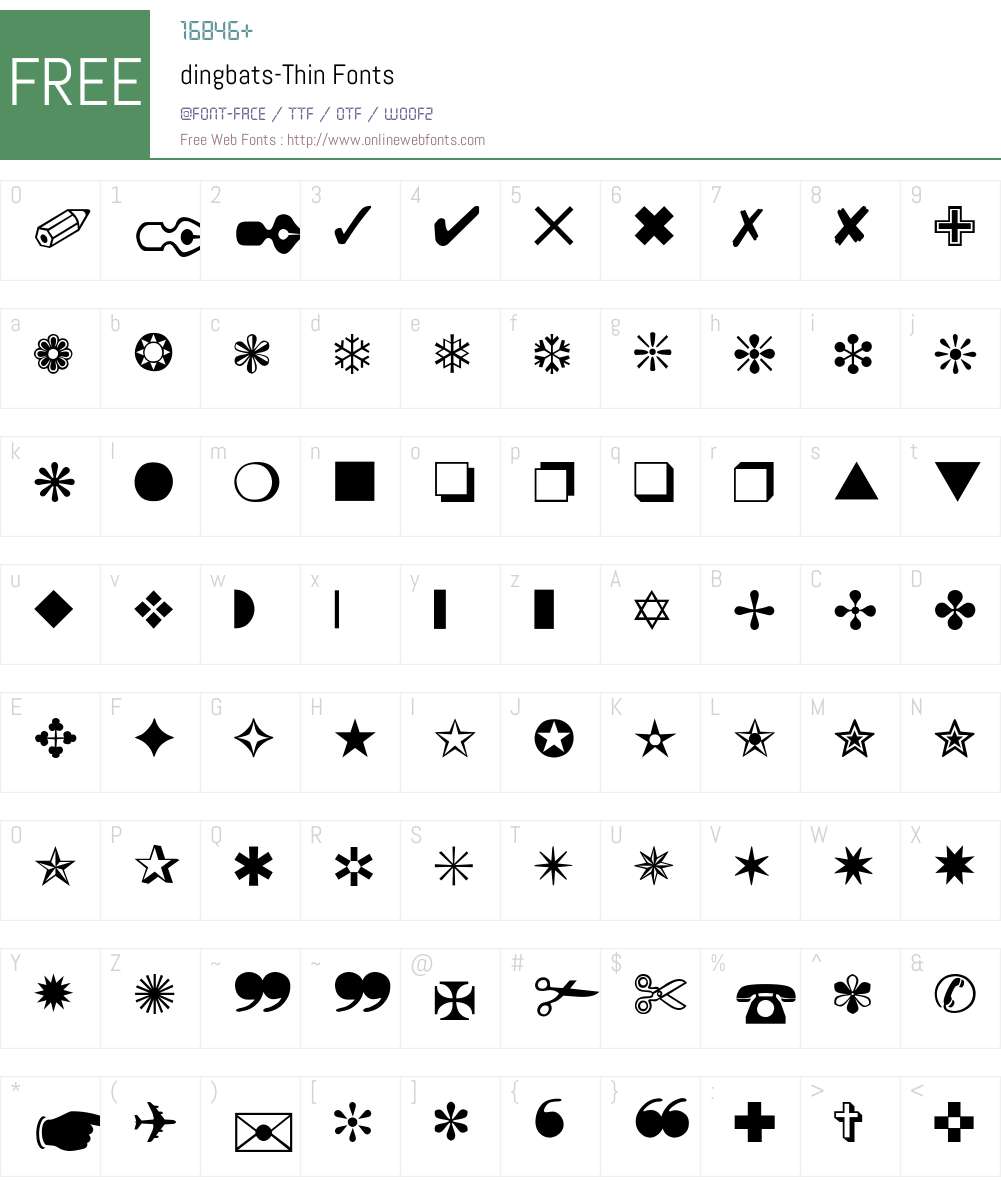 dingbats-Thin Font Screenshots