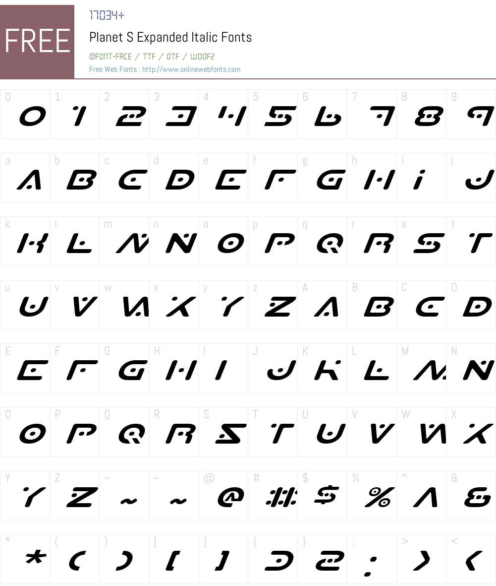 Planet S Expanded Italic Font Screenshots