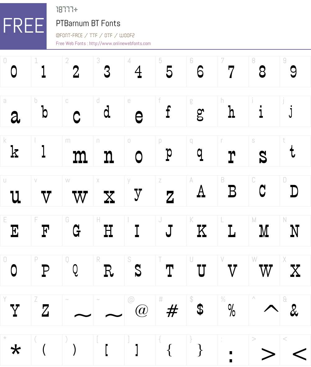 PTBarnum BT Font Screenshots