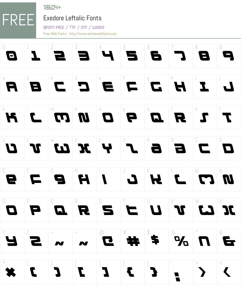 Exedore Leftalic Font Screenshots