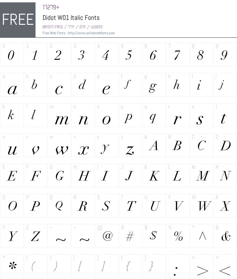 DidotW01-Italic Font Screenshots