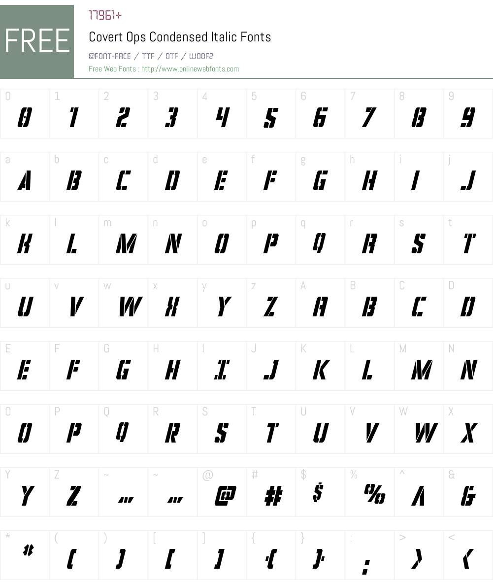 Covert Ops Condensed Italic Font Screenshots