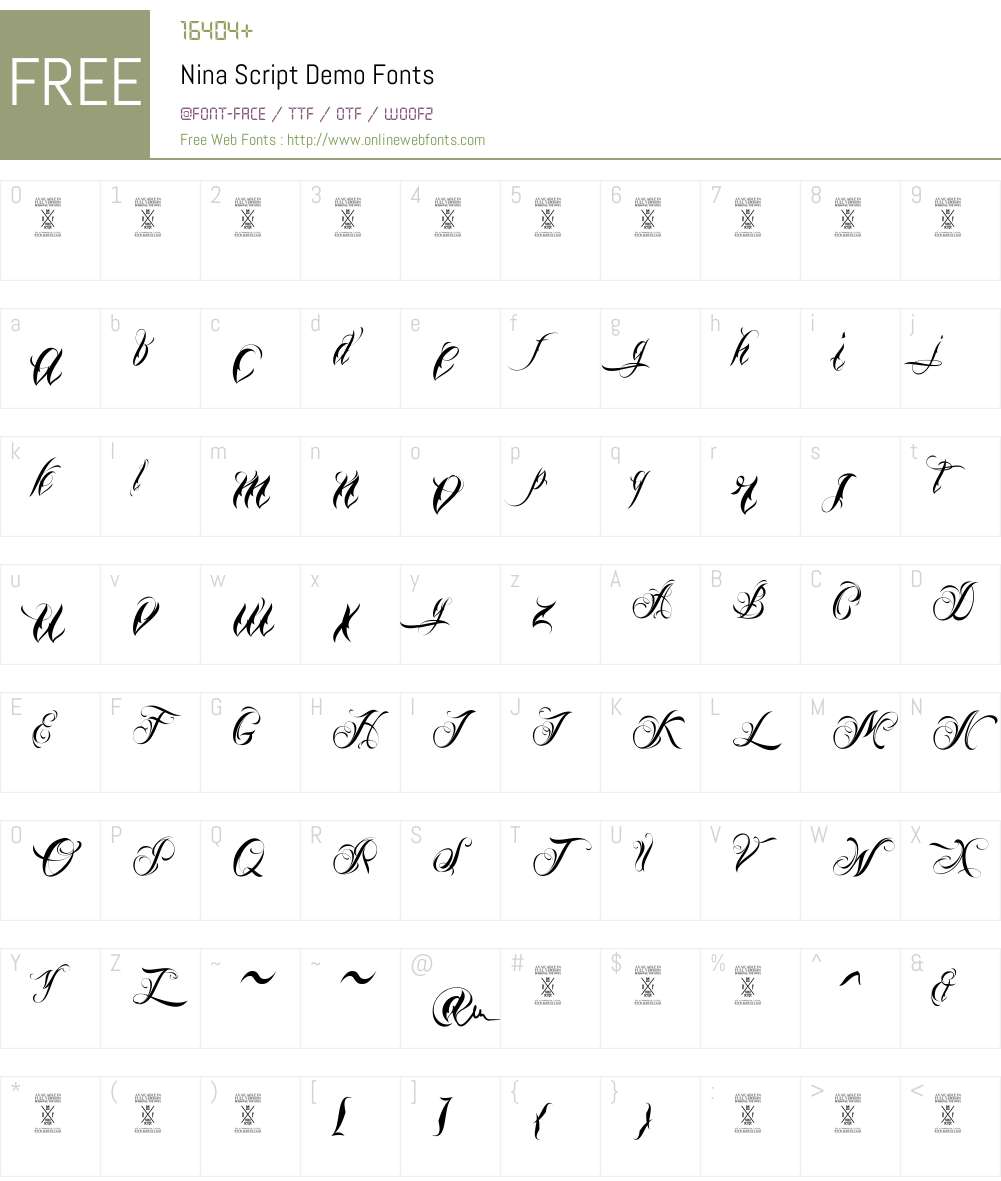 Nina Script Demo Font Screenshots
