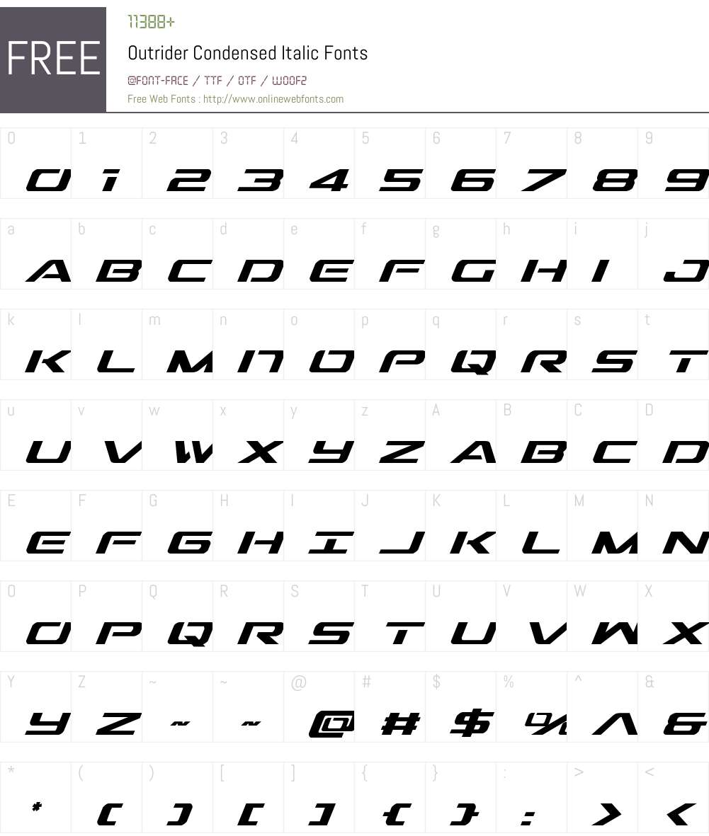 Outrider Condensed Italic Font Screenshots