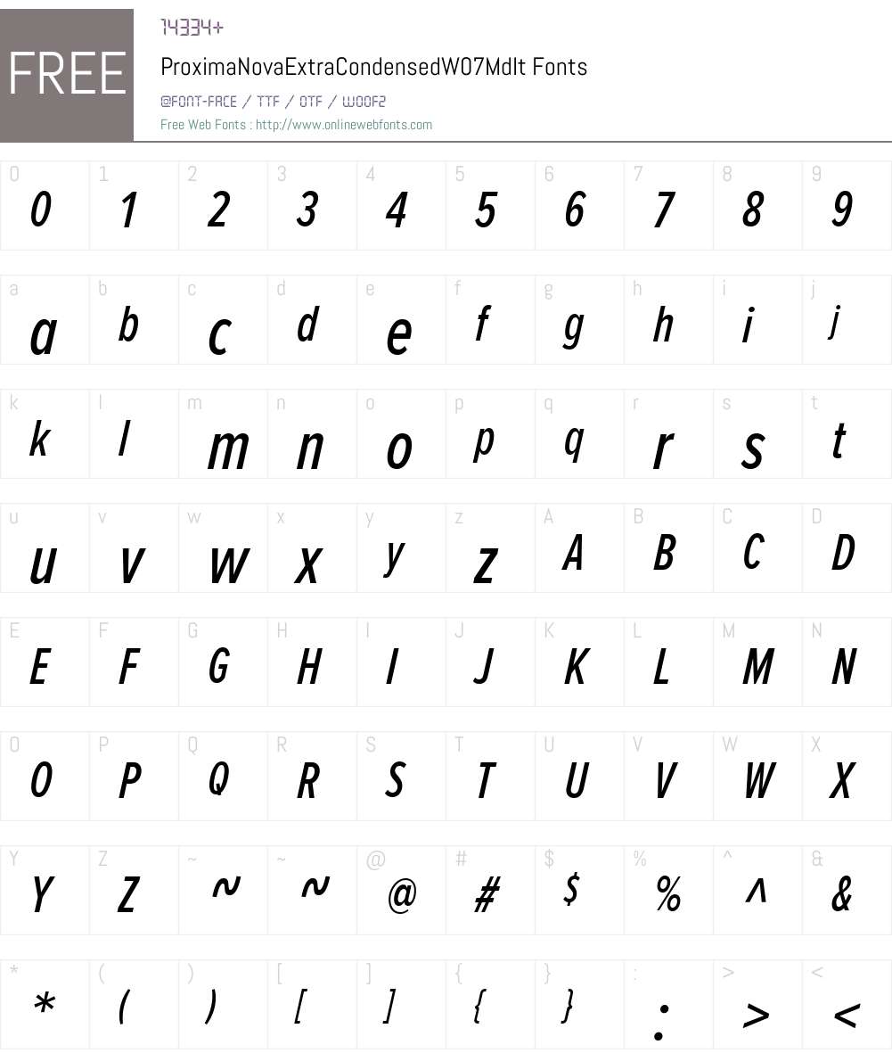 ProximaNovaExtraCondensedW07-MdIt Font Screenshots