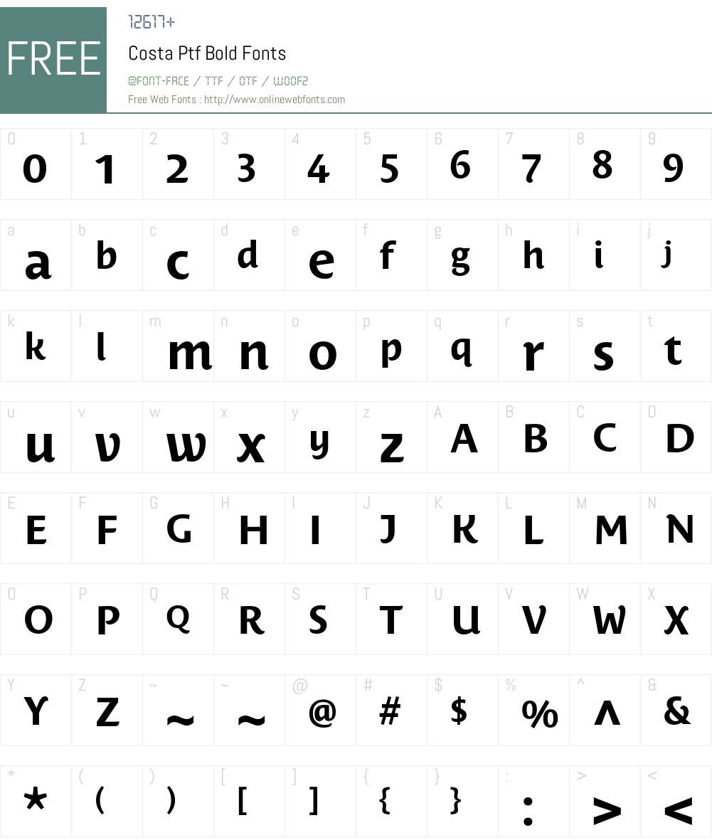 Costa Ptf Font Screenshots