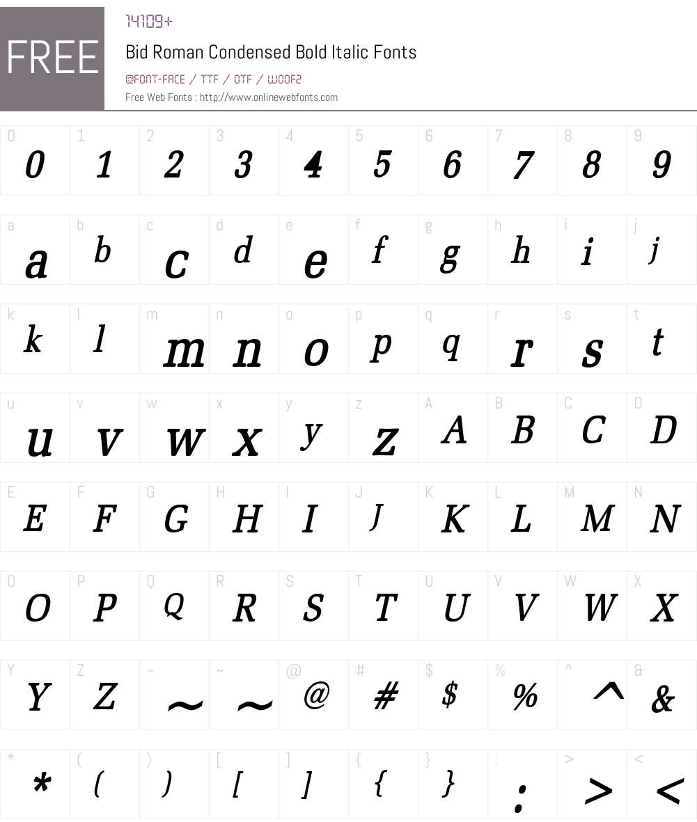 Bid Roman Condensed Font Screenshots