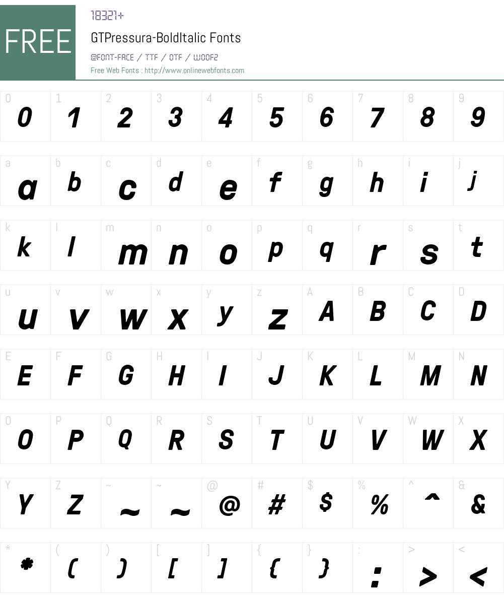 GTPressura-BoldItalic Font Screenshots