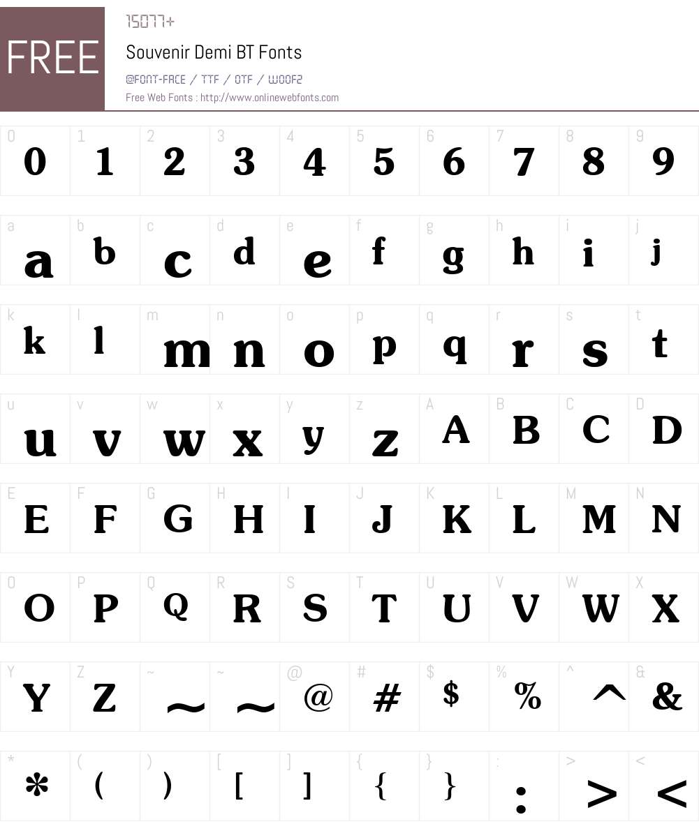 Souvenir Lt BT Font Screenshots