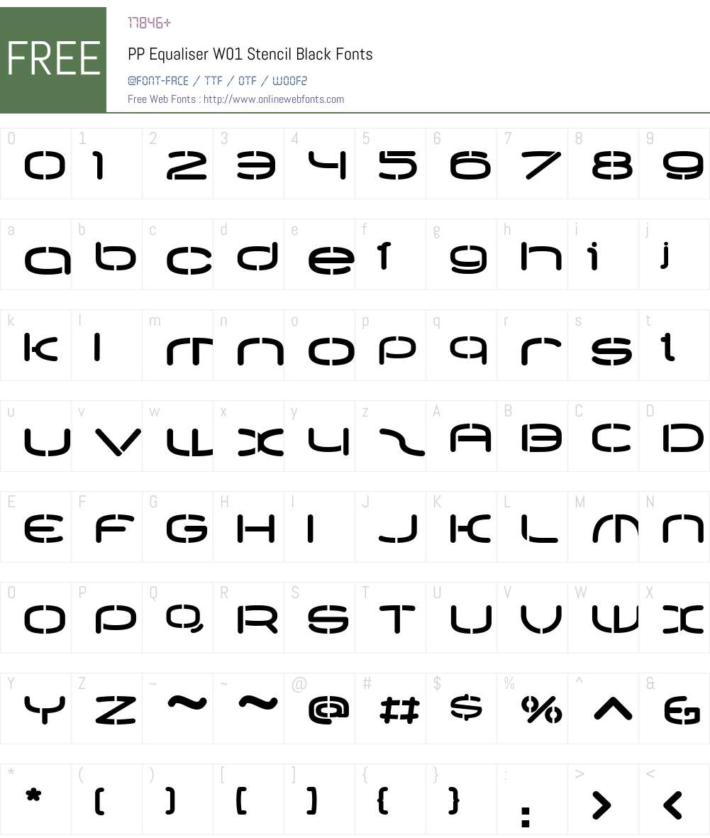 PPEqualiserW01-StencilBlack Font Screenshots