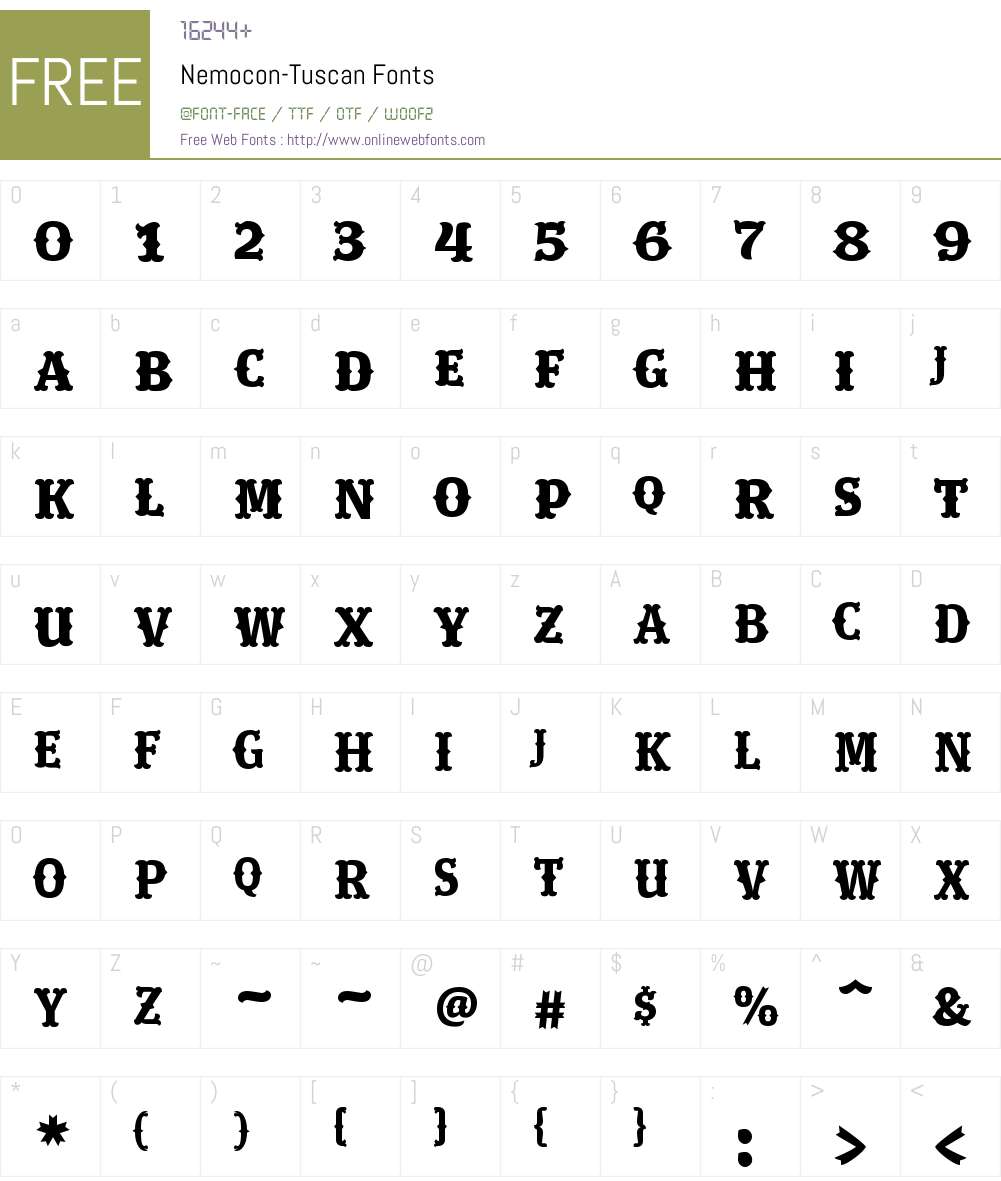 Nemocon Tuscan Font Screenshots