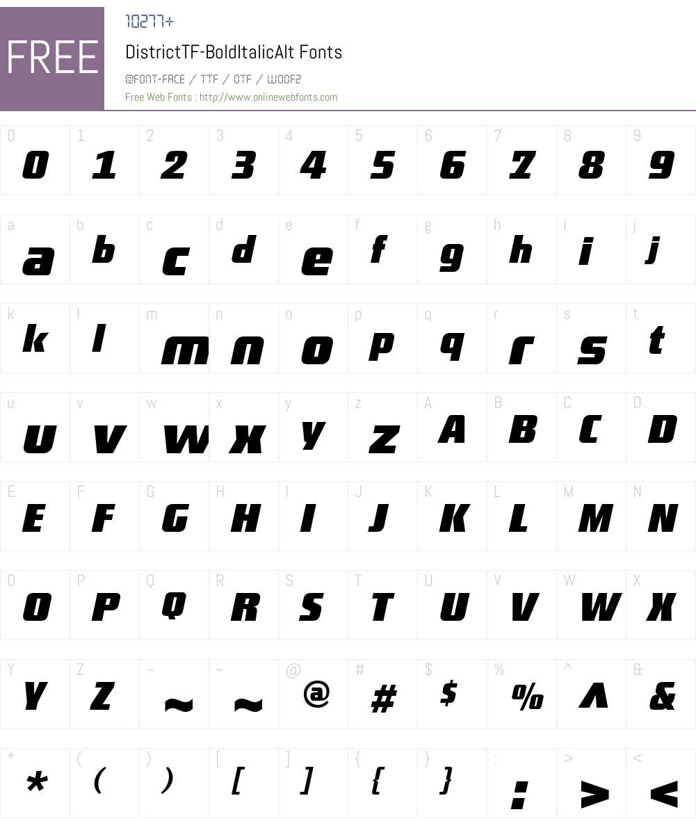 DistrictTF-BoldItalicAlt Font Screenshots