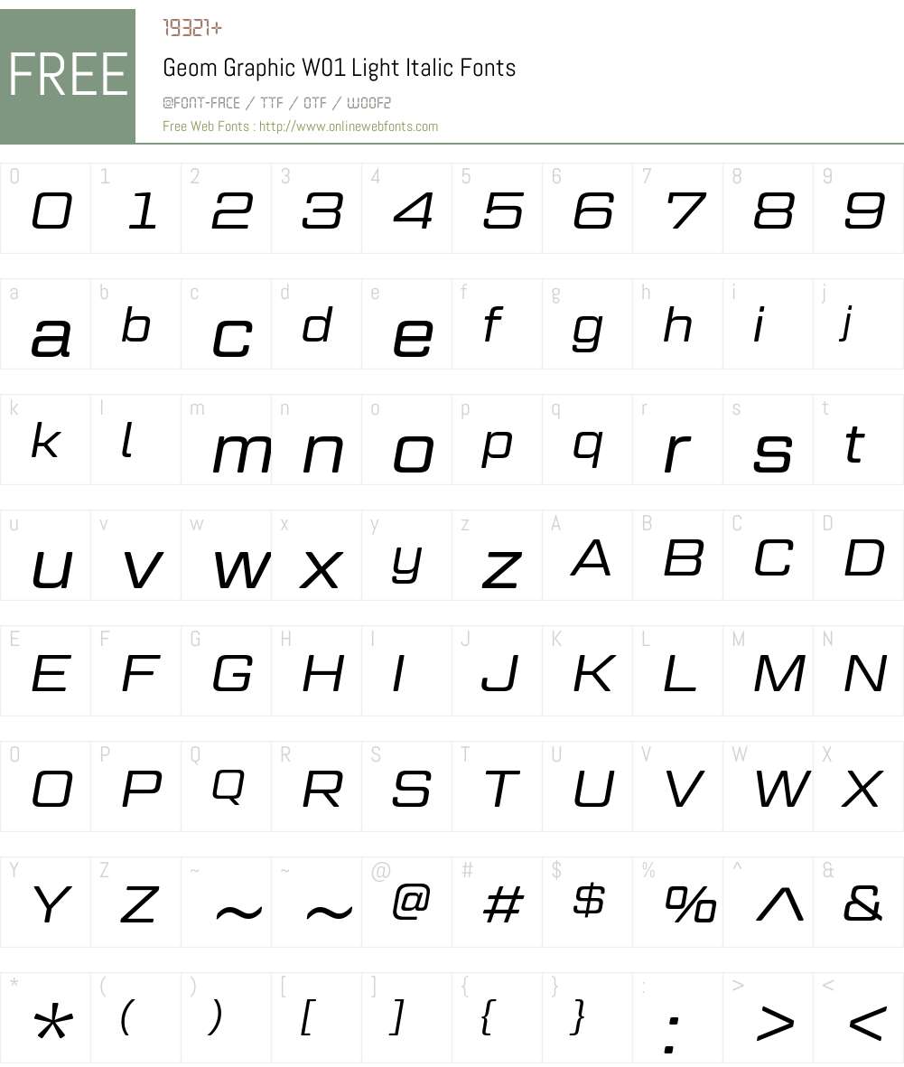 GeomGraphicW01-LightItalic Font Screenshots