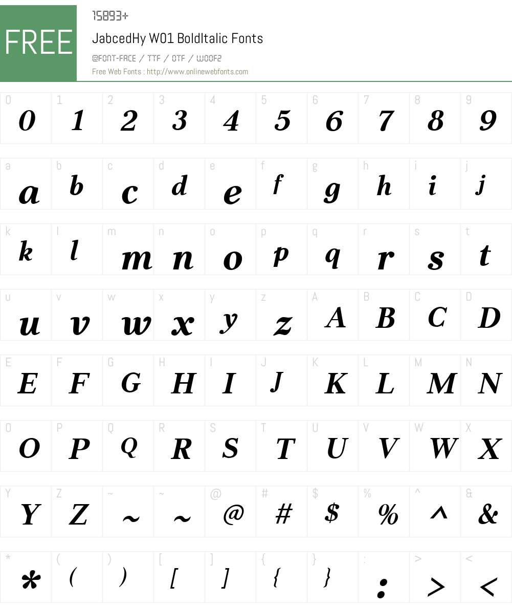JabcedHyW01-BoldItalic Font Screenshots