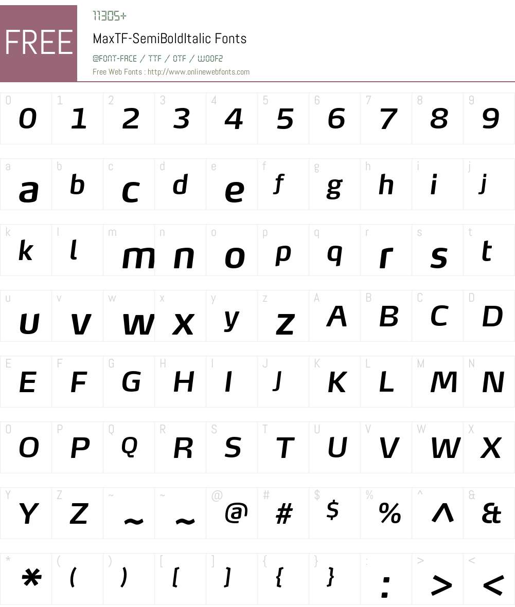 MaxTF-SemiBoldItalic Font Screenshots
