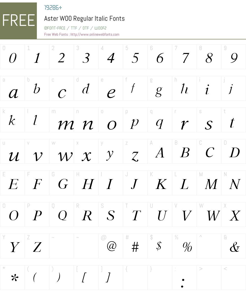 AsterW00-RegularItalic Font Screenshots