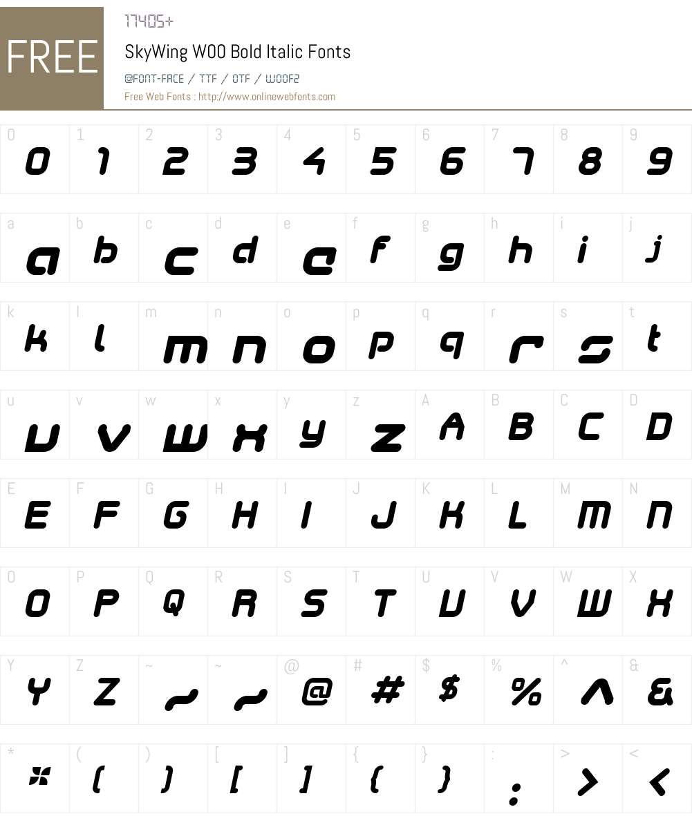 SkyWingW00-BoldItalic Font Screenshots