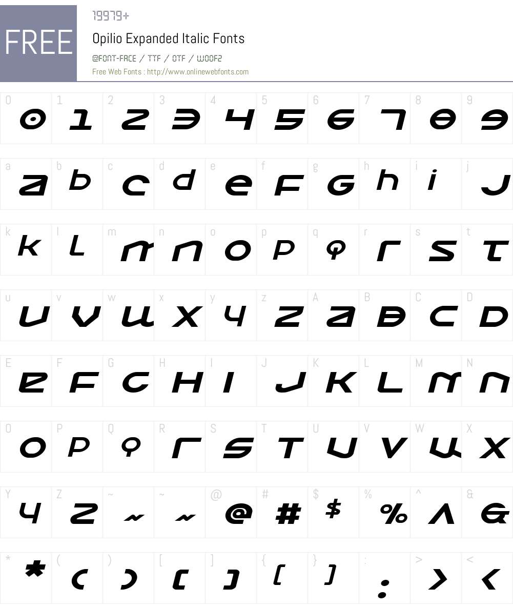 Opilio Expanded Italic Font Screenshots