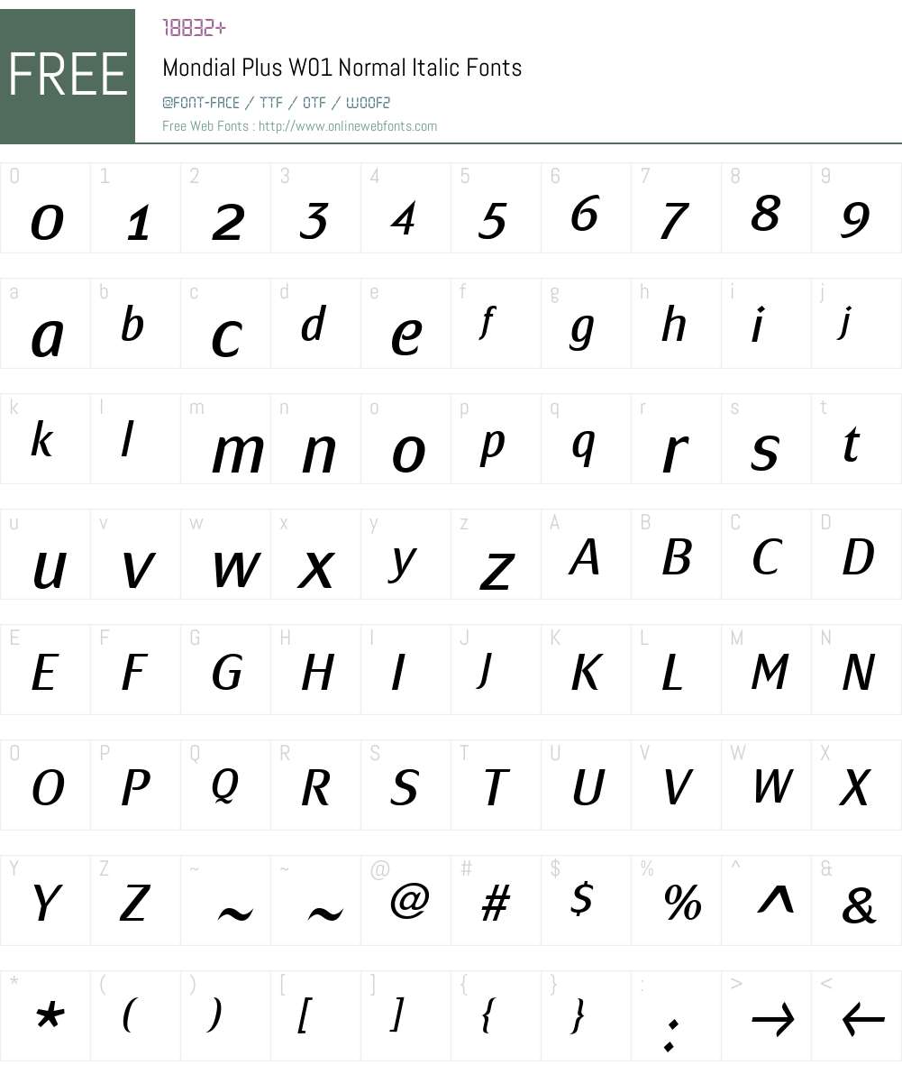 MondialPlusW01-NormalItalic Font Screenshots