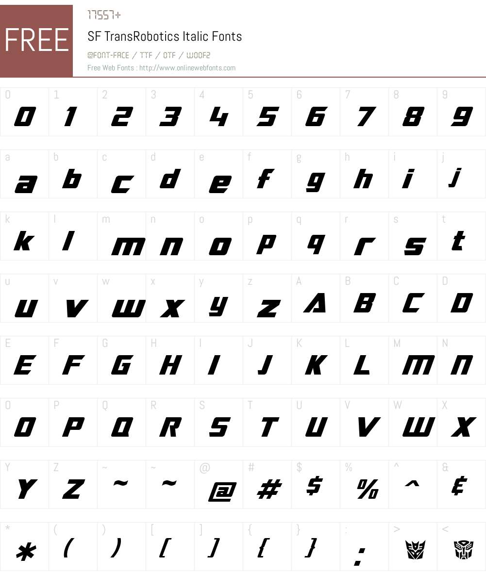 SF TransRobotics Italic v1.2 - 8/29/99 Fonts Free Download ...