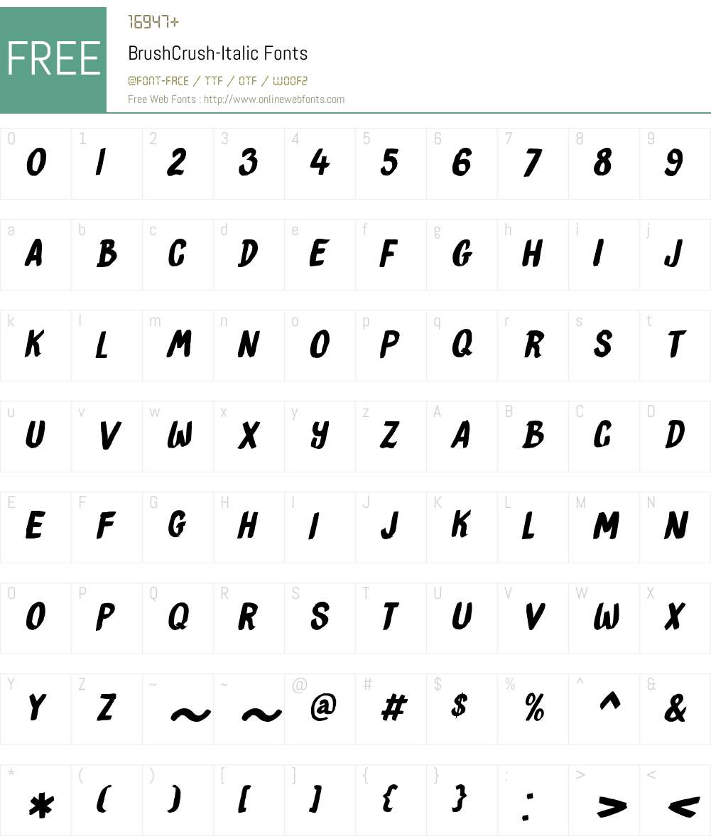 BrushCrush-Italic Font Screenshots