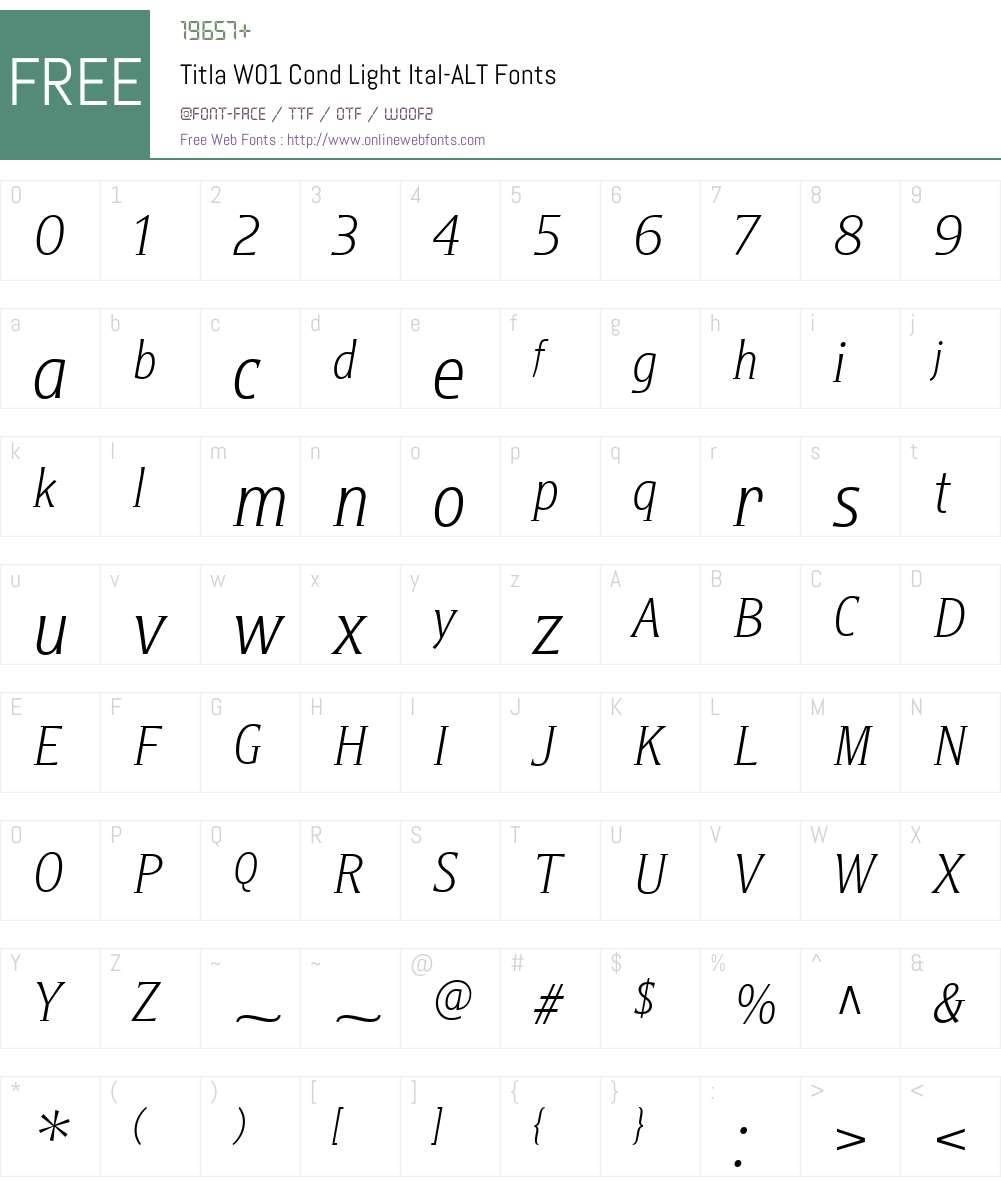 TitlaW01-CondLightItal-ALT Font Screenshots
