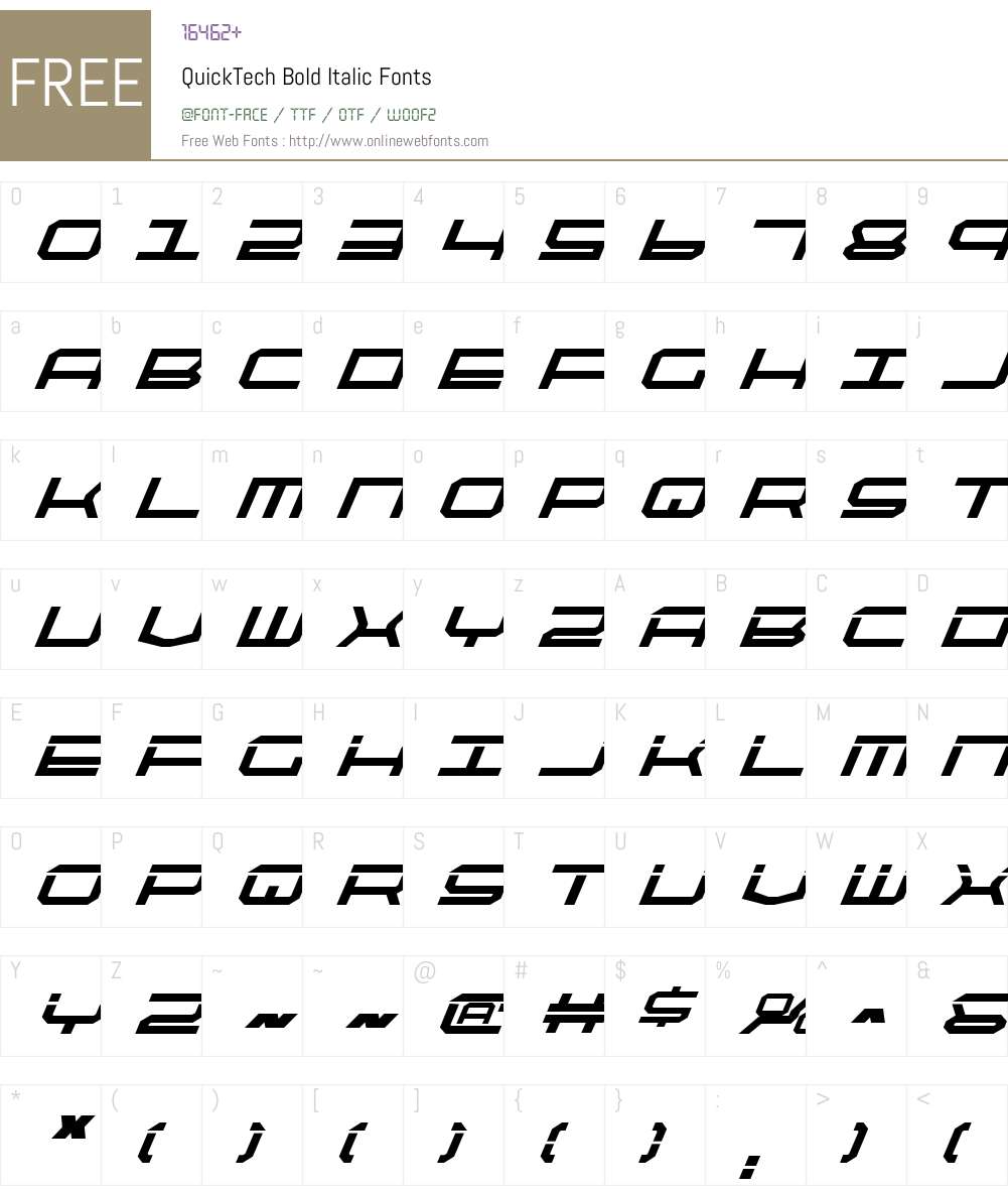 QuickTech Bold Italic Font Screenshots