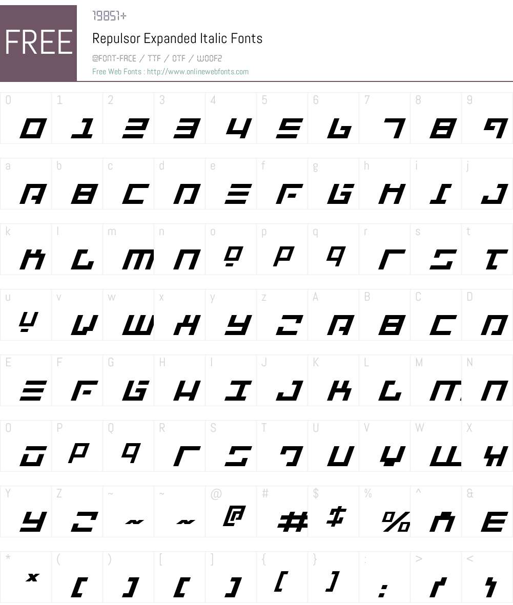Repulsor Expanded Italic Font Screenshots