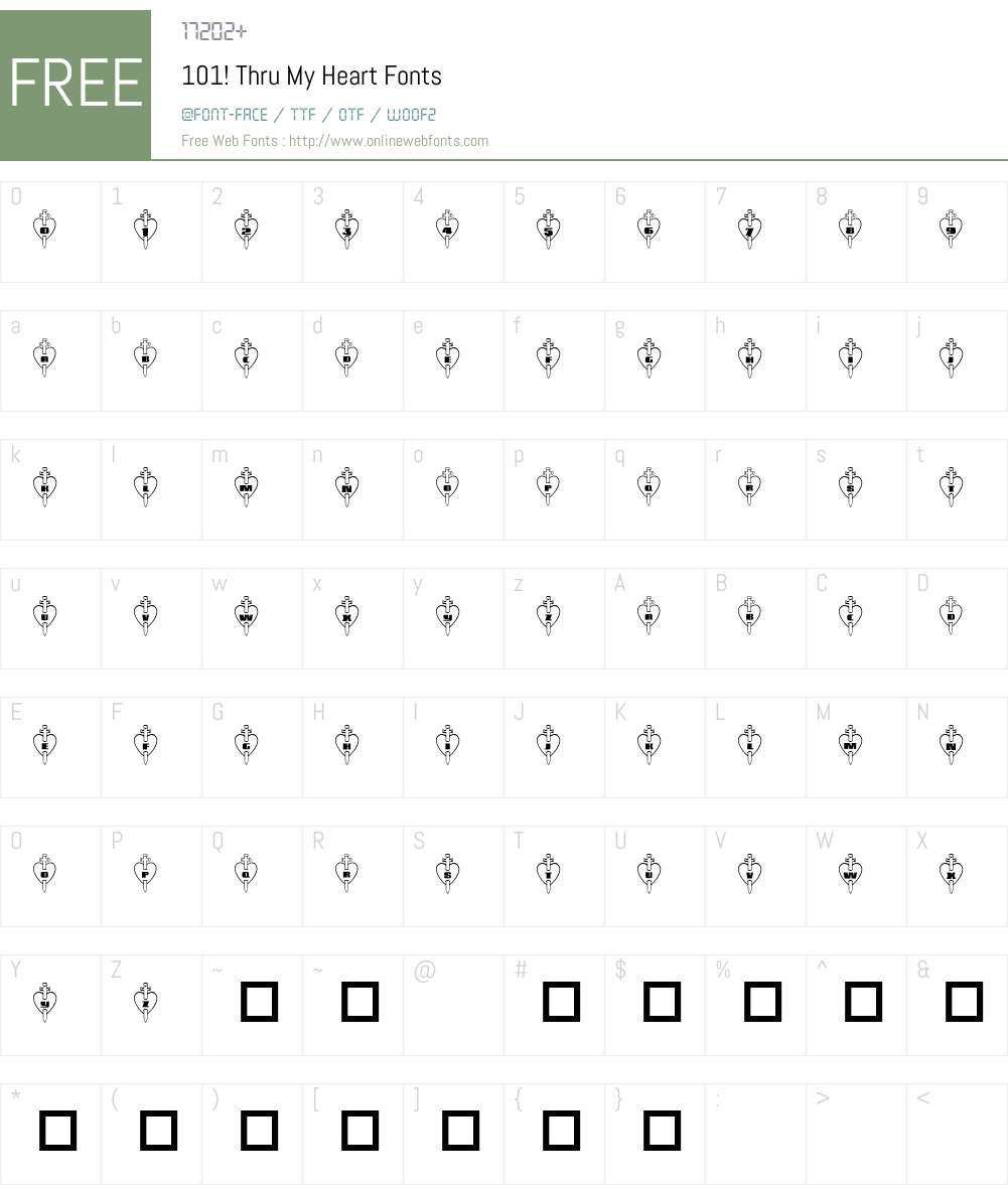 101! Thru My Heart Font Screenshots