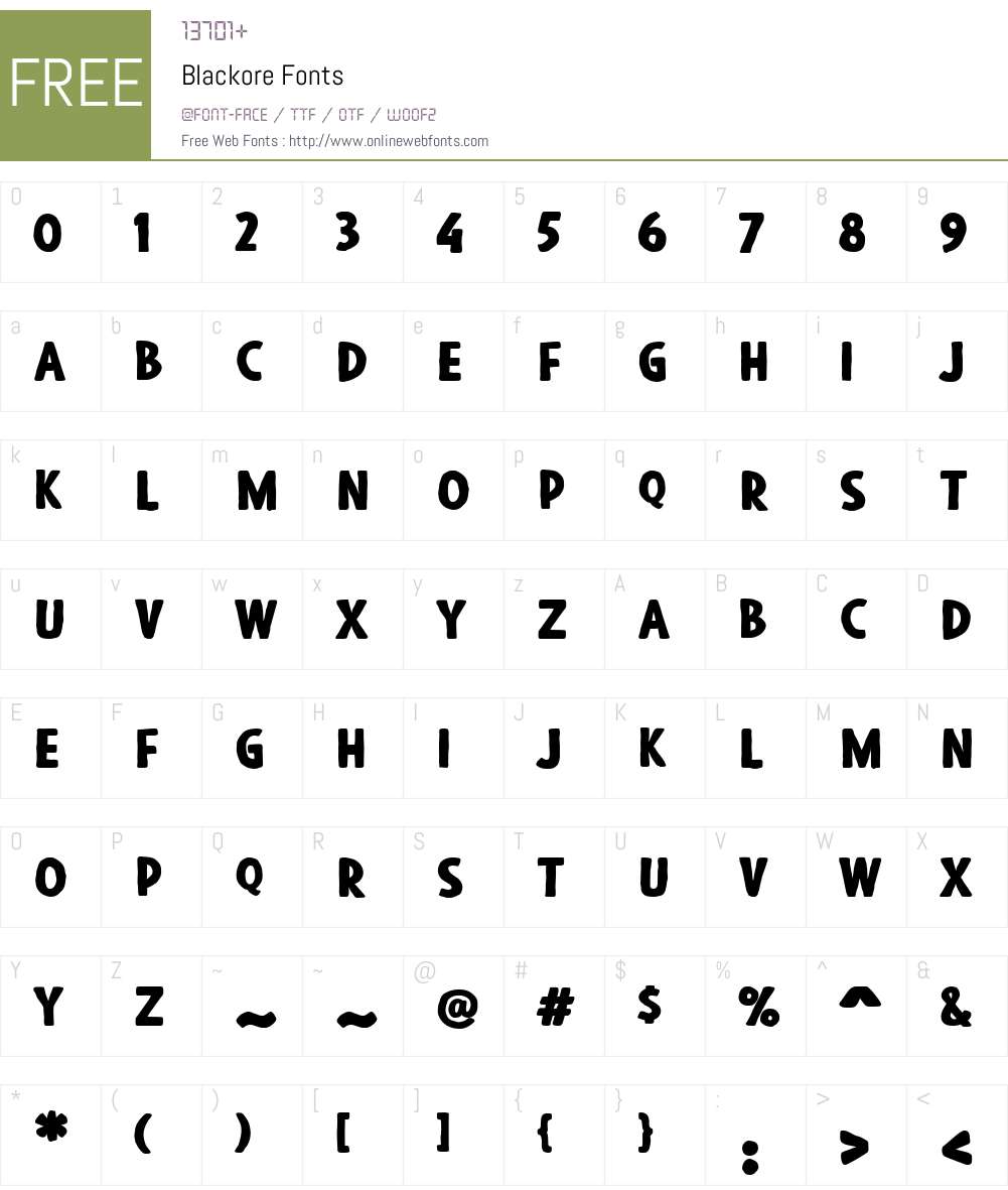Blackore Font Screenshots