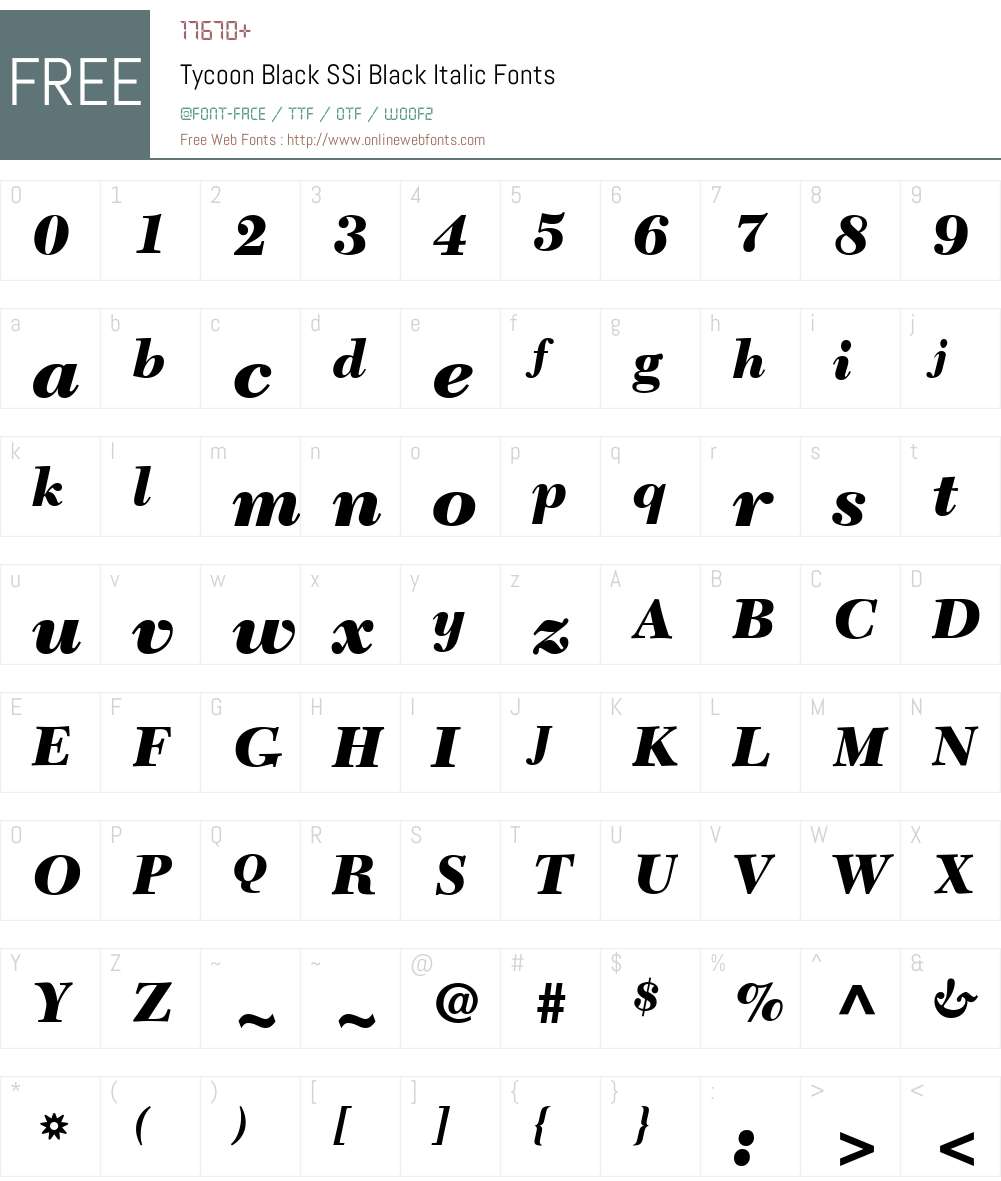 Tycoon Black SSi Font Screenshots
