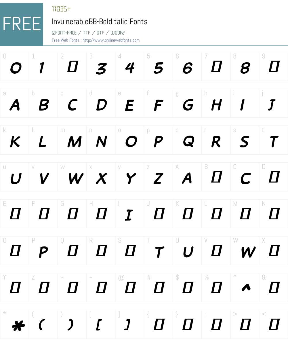 InvulnerableBB-BoldItalic Font Screenshots